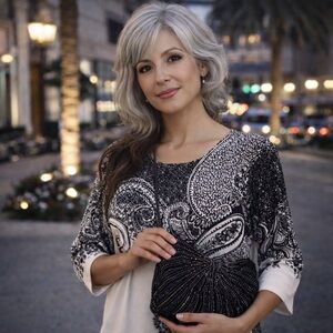 Chico's Black and White Paisley Print Dolman Top